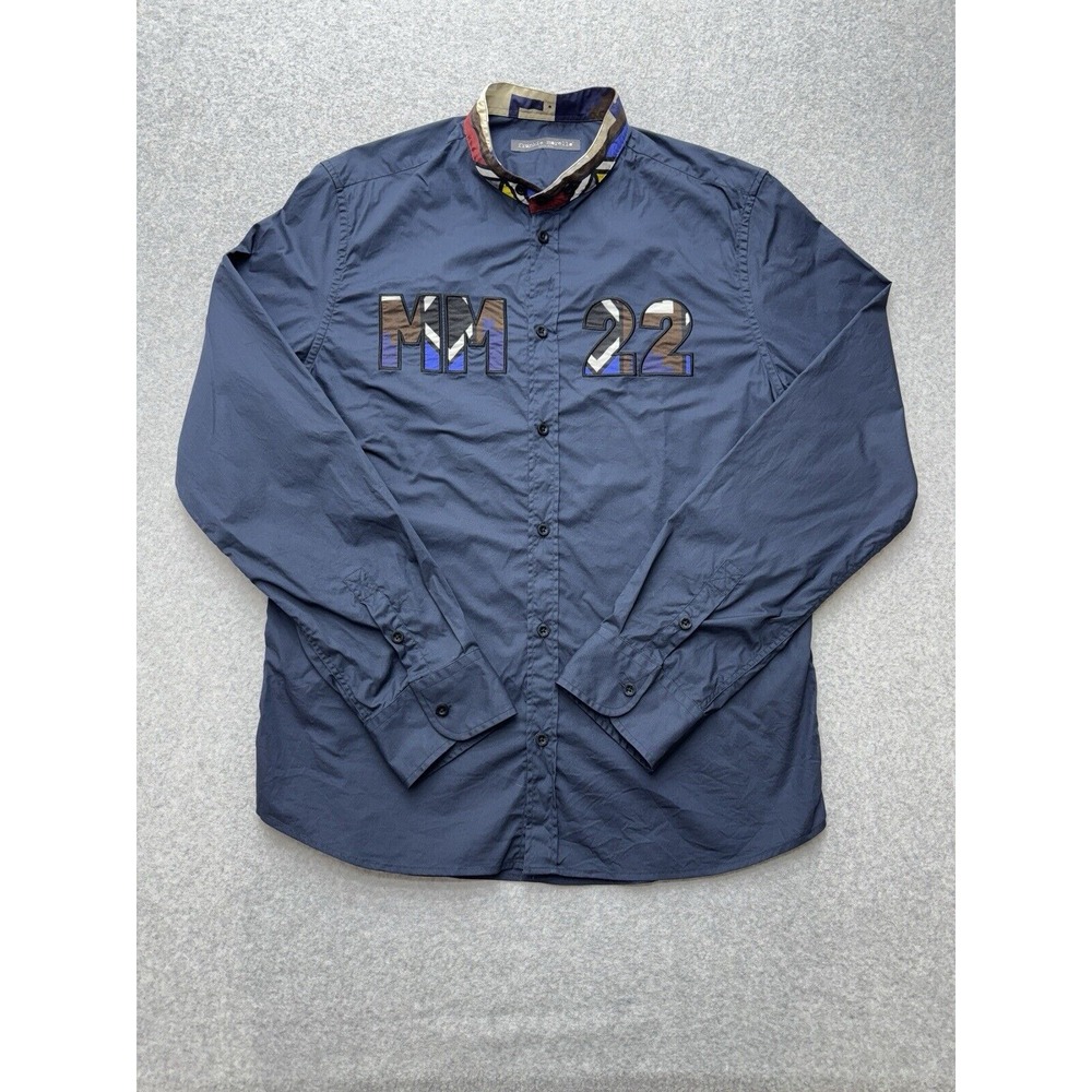 Frankie Morello Milan Shirt Mens Size 54 Large Navy Streetwear‎ Made In Italy